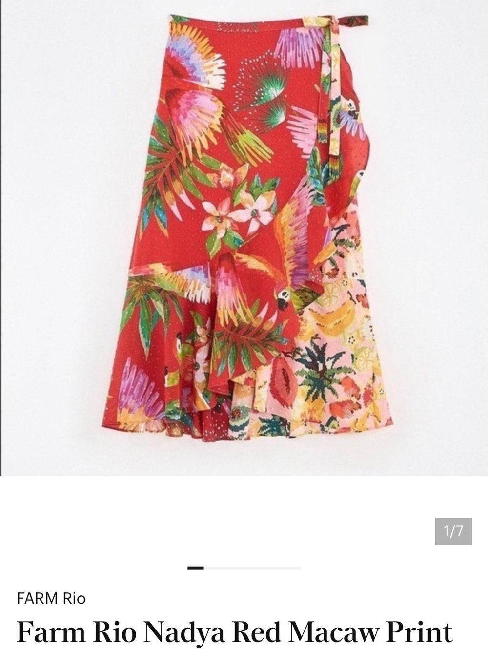 FARM Rio Red Macaw Print Midi Skirt